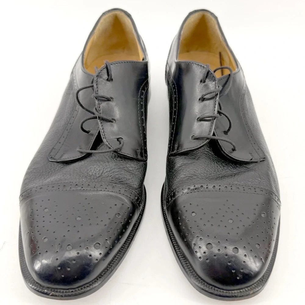 Vito Rufolo Cap Toe Oxford Mens 9 Black Leather Brogue Pebbled Made in Italy